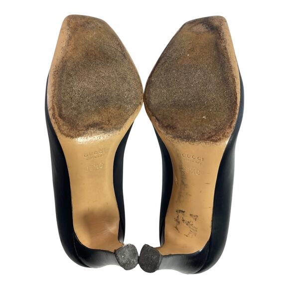 Gucci Interlocking G Logo Luxury Black Leather IT 36.5 US 6 1/2 Pumps Heels